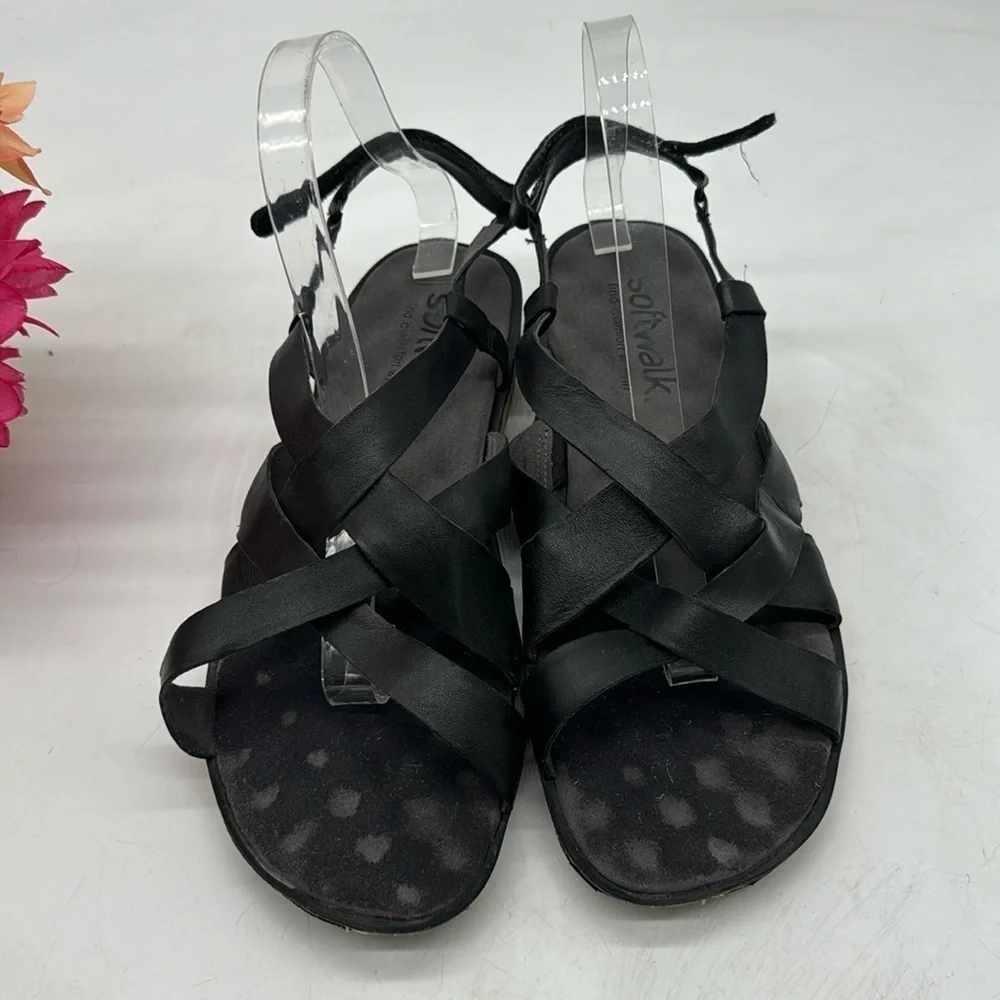 Soft Balk Black Leather Strappy Sandals Size 10 BSN5603